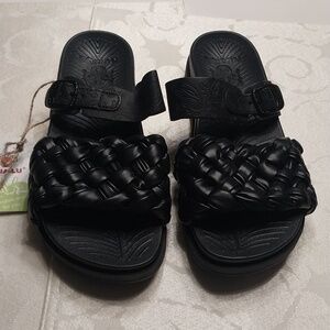 Kuailu NWT Women's Orthopedic Arch Support Sandals Slides Size 7.5 Black Leather